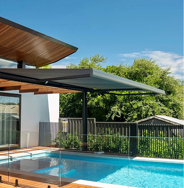 Semi-cassette folding arm awning